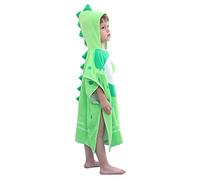 LOLANTA Toalla con Capucha de Dinosaurio para Niños, 100% Algodón, Poncho de Playa Suave y Absorbente, Secado Rápido para Piscina y Baño（A-Verde,2-4 Años,S
