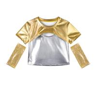 LOLANTA Top Metálico Camisa Danza Niña Jazz Moderno Hip-Hop Discoteca Top Brillante para Baile con Mangas Metálicas, Oro, 11-12 años, 160