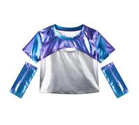 LOLANTA Top Metálico Camisa Danza Niña Jazz Moderno Hip-Hop Discoteca Top Brillante para Baile con Mangas Metálicas, Azul púrpura, 8-9 años, 140