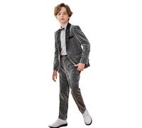 LOLANTA Traje de 4 Piezas para Niño, Set de Smoking para Niños, Traje Brillante para Fiesta o Prom, Traje de PAJE para Boda con Blazer, Pantalones, Camisa y Pajarita(Gris Oscuro, 5-6 años, 120)