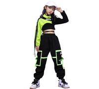 LOLANTA Traje de baile callejero Hip Hop para niñas, conjunto de ropa elegante de pantalones cargo, Negro, 11-12 Años,Tag 160