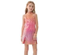 LOLANTA Traje de Baile de Lentejuelas para Niñas Ropa de Baile de Hip Hop Conjunto de Traje de Vestido de Baile Brillante, Rosa Irisado, 8-9 años, 140