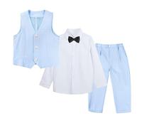 LOLANTA Traje de Novio de 4 Piezas, Conjunto de Chaleco, Cumpleaños Infantil, Fiesta de Boda, Azul, 11-12 años, 160