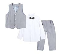 LOLANTA Traje de Novio de 4 Piezas, Conjunto de Chaleco, Cumpleaños Infantil, Fiesta de Boda, Gris, 2-3 años, 90