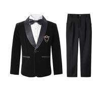 LOLANTA Traje de terciopelo para niño, conjunto formal de 4 piezas para ceremonias, bodas y bailes de fin de año con blazer, pantalones, camisa y pajarita, 5-6 Years