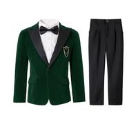 LOLANTA Traje de Terciopelo Verde Bosque para niño - Conjunto Elegante para Bodas y Navidad (Verde Bosque, 9-10 años, 140)
