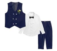 LOLANTA Traje Formal de 4 Piezas para niño, Conjunto de Chaleco de Doble Botonadura, Ropa para Ocasiones de Fiesta de Bodas de cumpleaños para niños, Azul, 5-6 años, 120