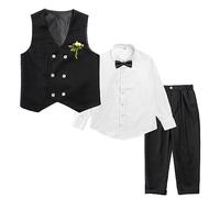 LOLANTA Traje Formal de 4 Piezas para niño, Conjunto de Chaleco de Doble Botonadura, Ropa para Ocasiones de Fiesta de Bodas de cumpleaños para niños, Negro, 5-6 años, 120
