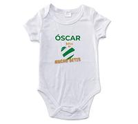 LolaPix Body Betis. Body de tu Equipo de fútbol. Body Personalizado con Nombre para niño, niña. Mameluco. Pelele. Manga Corta. Regalos Personalizados. Tallas de 0 a 12 Meses.