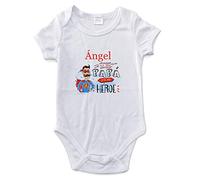 LolaPix Body Personalizado con Nombre para niño, niña. Mameluco. Pelele. Manga Corta. Regalos Personalizados. Tallas 0-18 Meses. Varios diseños. Papá Héroe