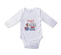 LolaPix Body Personalizado. Papá y Mamá. Body Personalizado con Nombre para niño, niña. Mameluco. Pelele. Manga Larga. Regalos Personalizados. Tallas 0-18 Meses. Varios diseños. Papá Héroe