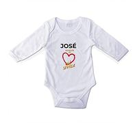 LolaPix Body Sevilla. Body Personalizado. Body de tu Equipo de fútbol. para niño, niña. Mameluco. Pelele. Manga Larga. Regalos Personalizados. Tallas de 0 a 18 Meses.