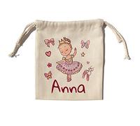 LolaPix Bolsa merienda niña personalizada con nombre. Bolsa de tela niño o niña para la vuelta al cole. Bolsa merienda infantil modelo Kids. Varios tamaños. Princesa Bailarina