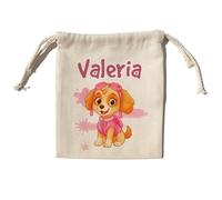LolaPix Bolsa merienda Personalizada con Nombre Canina. Bolsa de Tela niño o niña para la Vuelta al Cole. Bolsa merienda Infantil Modelo Kids. Varios tamaños. Perrita