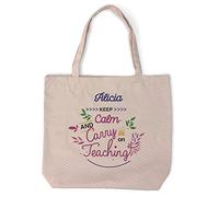 LolaPix Bolsa personalizada con nombre. Regalos para profesores. Bolso de tela modelo Cindy. Varios diseños. CARRY ON TEACHING