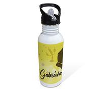 LolaPix Botella personalizada. Regalos personalizados para fans. Botella acero inoxidable. Libre BPA. Capacidad 600ml. Botella Straw Stop. BELLA Y BESTIA