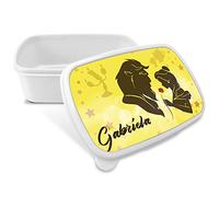 LolaPix Caja Merienda Infantil con Nombre. Apta Microondas y Libre BPA, Fiambrera Personalizada Bella y Bestia