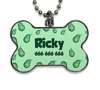 LolaPix Chapa Perros Personalizadas con foto, texto o imagen. Placas para Perros. Chapa metálica con forma de hueso. Regalo personalizado. AGUACATE