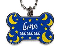 LolaPix Chapa Perros Personalizadas con foto, texto o imagen. Placas para Perros. Chapa metálica con forma de hueso. Regalo personalizado. LUNAS