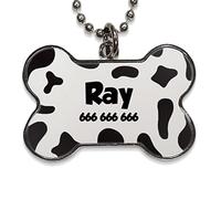LolaPix Chapa Perros Personalizadas con foto, texto o imagen. Placas para Perros. Chapa metálica con forma de hueso. Regalo personalizado. VACA