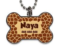 LolaPix Chapa Perros Personalizadas con foto, texto o imagen. Placas para Perros. Chapa metálica con forma de hueso. Regalo personalizado. JIRAFA