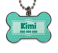 LolaPix Chapa Perros Personalizadas con foto, texto o imagen. Placas para Perros. Chapa metálica con forma de hueso. Regalo personalizado. PUNTOS VERDE