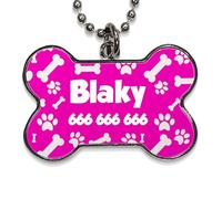 LolaPix Chapa Perros Personalizadas con foto, texto o imagen. Placas para Perros. Chapa metálica con forma de hueso. Regalo personalizado. HUELLAS ROSAS