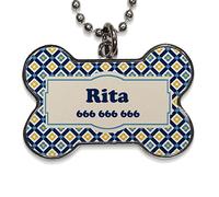 LolaPix Chapa Perros Personalizadas con foto, texto o imagen. Placas para Perros. Chapa metálica con forma de hueso. Regalo personalizado. MOSAICO FLORES