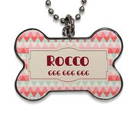 LolaPix Chapa Perros Personalizadas con foto, texto o imagen. Placas para Perros. Chapa metálica con forma de hueso. Regalo personalizado. ZIGZAG PASTEL