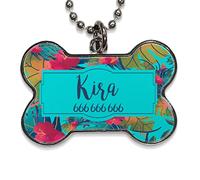 LolaPix Chapa Perros Personalizadas con foto, texto o imagen. Placas para Perros. Chapa metálica con forma de hueso. Regalo personalizado. TROPICAL