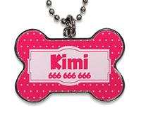 LolaPix Chapa Perros Personalizadas con foto, texto o imagen. Placas para Perros. Chapa metálica con forma de hueso. Regalo personalizado. PUNTOS ROSA