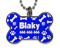 LolaPix Chapa Perros Personalizadas con foto, texto o imagen. Placas para Perros. Chapa metálica con forma de hueso. Regalo personalizado. HUELLAS AZULES