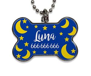 LolaPix Chapa Perros Personalizadas con foto, texto o imagen. Placas para Perros. Chapa metálica con forma de hueso. Regalo personalizado. LUNAS