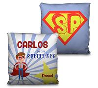 LolaPix Cojín con Nombre. Regalos Personalizados. Impresión 100% por Las Dos Caras. Relleno Incluido. Varios tamaños. Súper Papá