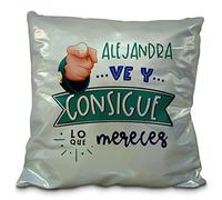 LolaPix Cojin Motivador.Cojin Personalizado. Cojines con Frases. Cremallera Invisible. 40 x 40 cm. Regalos Originales Diseños. Cojin Fantasia Azul. Consigue lo Que mereces