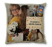 LolaPix Cojín Personalizado con Foto. Cojines Personalizados con Foto. Regalos Originales para Mujer. Cojin Molon. Regalos para Abuelos Primerizos. Cojín Collage Varias Fotos Abuela 40x40cm Lino