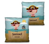 LolaPix Cojín Personalizado Nombre bebé. Regalo bebé. Regalo Personalizado con Nombre. Fecha/Inicial. Cojín con Relleno Incluido. Varios diseños. Bebé Piratas