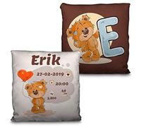 LolaPix Cojines Infantiles. Regalo bebé. Regalo Personalizado con Nombre. Fecha/Inicial. Cojín con Relleno Incluido. Varios diseños. Natalicio Osito