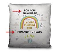 LolaPix Cojines Personalizados. Regalos Personalizados Originales. Impresión 100% por Las Dos Caras. Relleno Incluido. Varios tamaños. Vida Azul