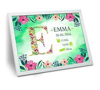 LolaPix Cuadros Bebe Decoracion Personalizados con Datos de Nacimiento. Nombre/Fecha/Hora/Peso/Altura. Regalos Recién Nacido. Marco Natalicio. Varios Diseños. Tamaño 30x40 cm. Flores