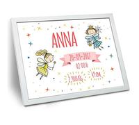 LolaPix Cuadros para Habitaciones de Bebes Personalizados con Datos de Nacimiento. Nombre/Fecha/Hora/Peso/Altura. Regalos Recién Nacido. Marco Natalicio. Varios Diseños. Tamaño 30x40 cm. Hadas