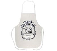 LolaPix Delantal dia del Padre Personalizado. Regalo dia del Padre, Cumpleaños Personalizable. Lavable. Regalos Originales para Padres. Delantal Hombre Divertido PREMIUM LINO 82x65cm Papá Super Chef
