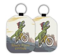 LolaPix Etiqueta Mochila Infantil Personalizada 7,8x6cm. Identificador Etiqueta Maleta. Llavero Personalizado Nombre. Llavero Personalizado Mochila Escolar Cuero 7,8x6cm. Dinosaurio Bici