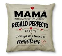 LolaPix Funda Cojin Mama. Regalo Dia de la Madre. Funda Lavable. Regalos Originales para Madres. Opción con Relleno. Cojín Ya Nos Tienes a Nosotros Mama 40x40cm Suave Lino