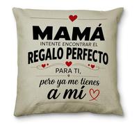 LolaPix Funda Cojin Mama. Regalo Dia de la Madre. Funda Lavable. Regalos Originales para Madres. Opción con Relleno. Cojín Ya me Tienes a Mí Mama 40x40cm Suave Lino