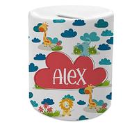 LolaPix Hucha Grande. Hucha Infantil. Hucha pesonalizada con Nombre. Regalos Infantiles. Cerámica. Tapón Inferior. Huchas Originales para Niños. Animales Selva