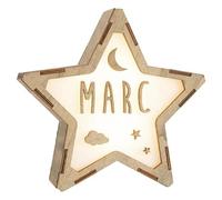 LolaPix Lámpara LED mesita de Noche. Luz Nocturna Infantil. Estrella de Madera Luminosa. Luces LED habitación. Regalo bebé. Baby Shower. Decoracion cumpleaños. Lámpara Personalizada con Nombre. Luna