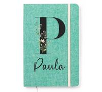 LolaPix Libreta personalizada con Inicial + Nombre Algodón Reciclado. Cuaderno Personalizado. Libreta Personalizada Profe. Cuaderno Diario personal 100 Hojas. Tapa Dura 14x21cm Algodón Verde