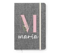 LolaPix Libreta personalizada con Inicial + Nombre de Algodón Reciclado. Cuaderno Personalizado. Libreta Personalizada Profe. Cuaderno Diario personal 100 Hojas. Tapa Dura 14x21cm Algodón Negro