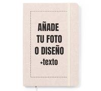 LolaPix Libreta personalizada con Nombre/Foto o Diseño de Algodón Reciclado. Cuaderno Personalizado. Libreta Personalizada Profe. Cuaderno Diario personal 100 Hojas. Tapa Dura 14x21cm Algodón Beige